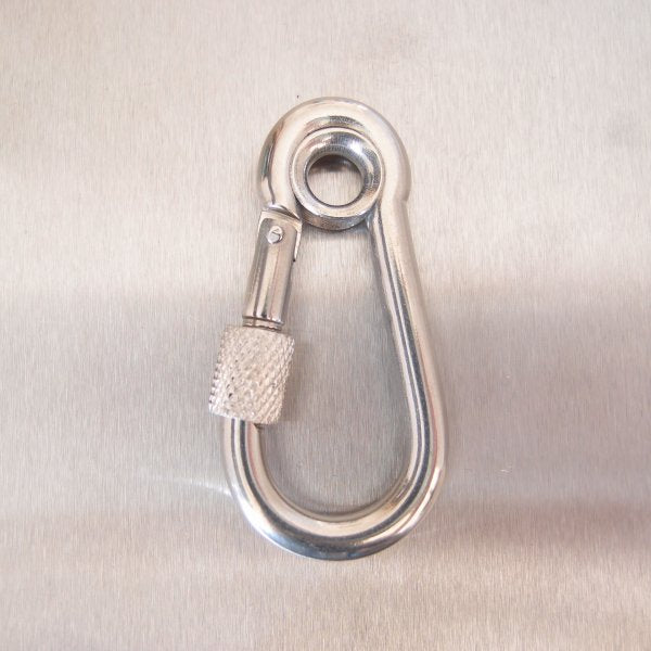 Stainless Steel Carbine Hook With Screw Nut - With Eyelet - AISI 316