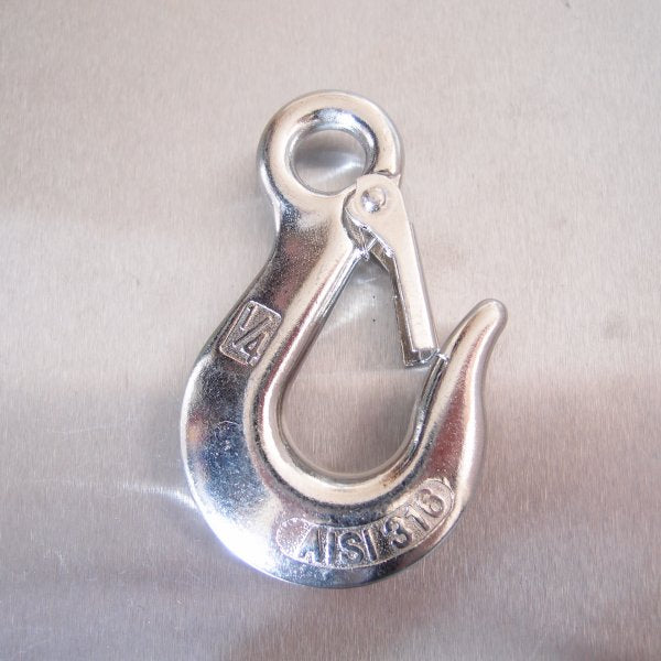 Stainless Steel Eye Type Sling Hook with Safety Catch - AISI 316
