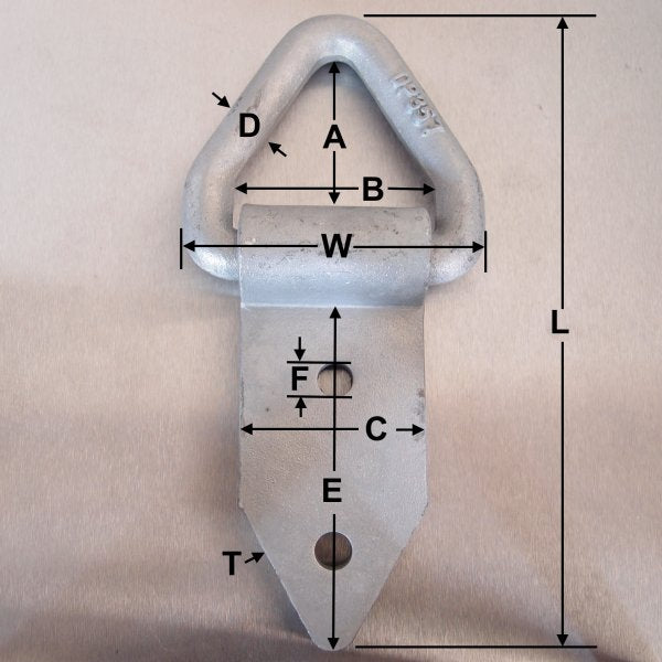 50mm 1 tonne Lashing Link Triangular Drop Forged with Fold Over Plate - Bolt-on - Hot Dipped Galvanized
