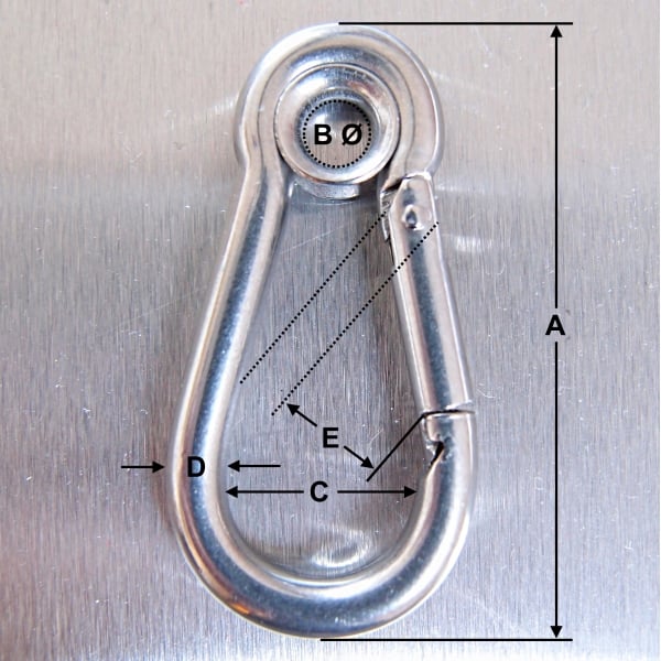 Stainless Steel Carbine Hooks - with Eyelet - AISI 316