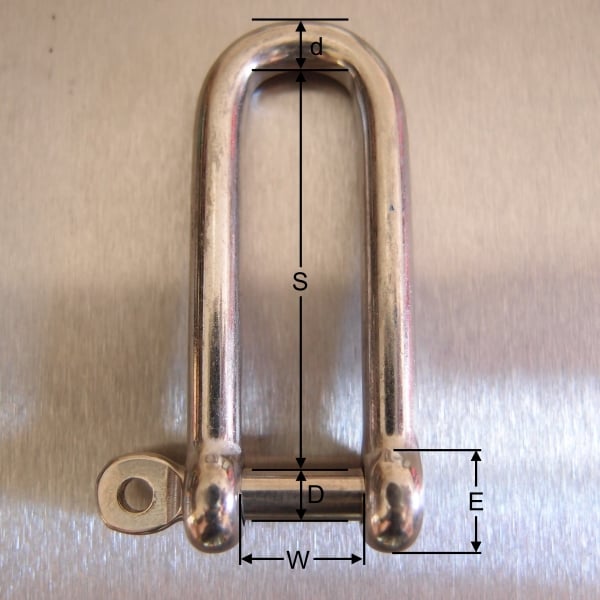 Stainless Steel Long Dee Shackle with Screwed Collar Pin - AISI 316