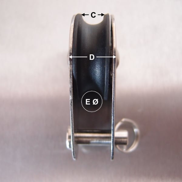 Stainless Steel 25mm Pulley Block with Nylon Sheave - Removable Pin - AISI 316