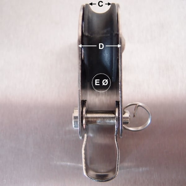 Stainless Steel 25mm Pulley Block with Nylon Sheave - Removable Pin & Bracket - AISI 316