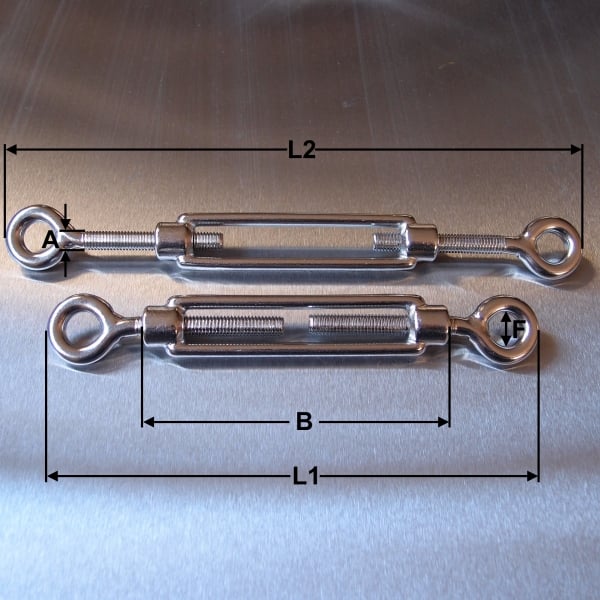 Stainless Steel Open Body Turnbuckles - Straining Screw - Eye and Eye - AISI 316