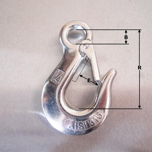 Stainless Steel Eye Type Sling Hook with Safety Catch - AISI 316