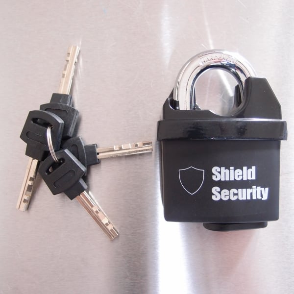 10.5mm Padlock Black Coated with Hardened Shackle - 4 Keys