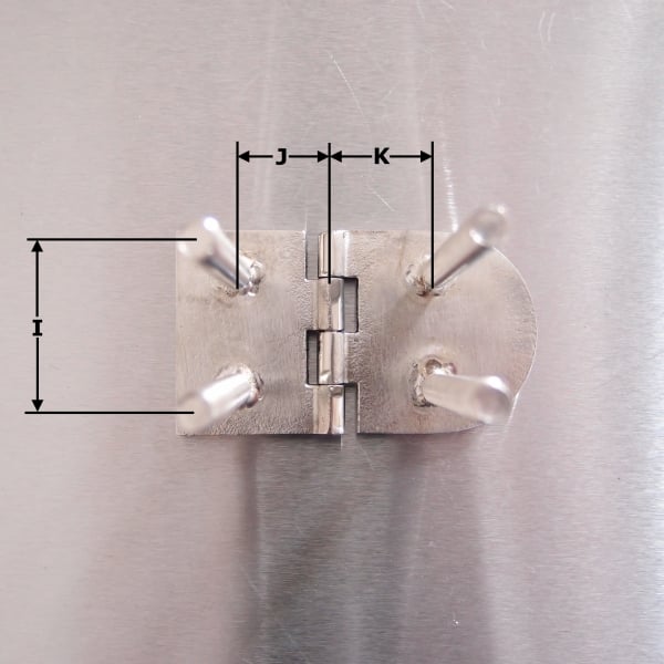 70mm x 40mm Half Oval Hinge with Threaded Studs Stainless steel AISI 316