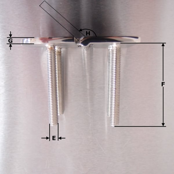 70mm x 40mm Half Oval Hinge with Threaded Studs Stainless steel AISI 316