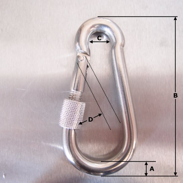 Stainless Steel Carbine Hooks with Screw Nut - Without Eyelet - AISI 316
