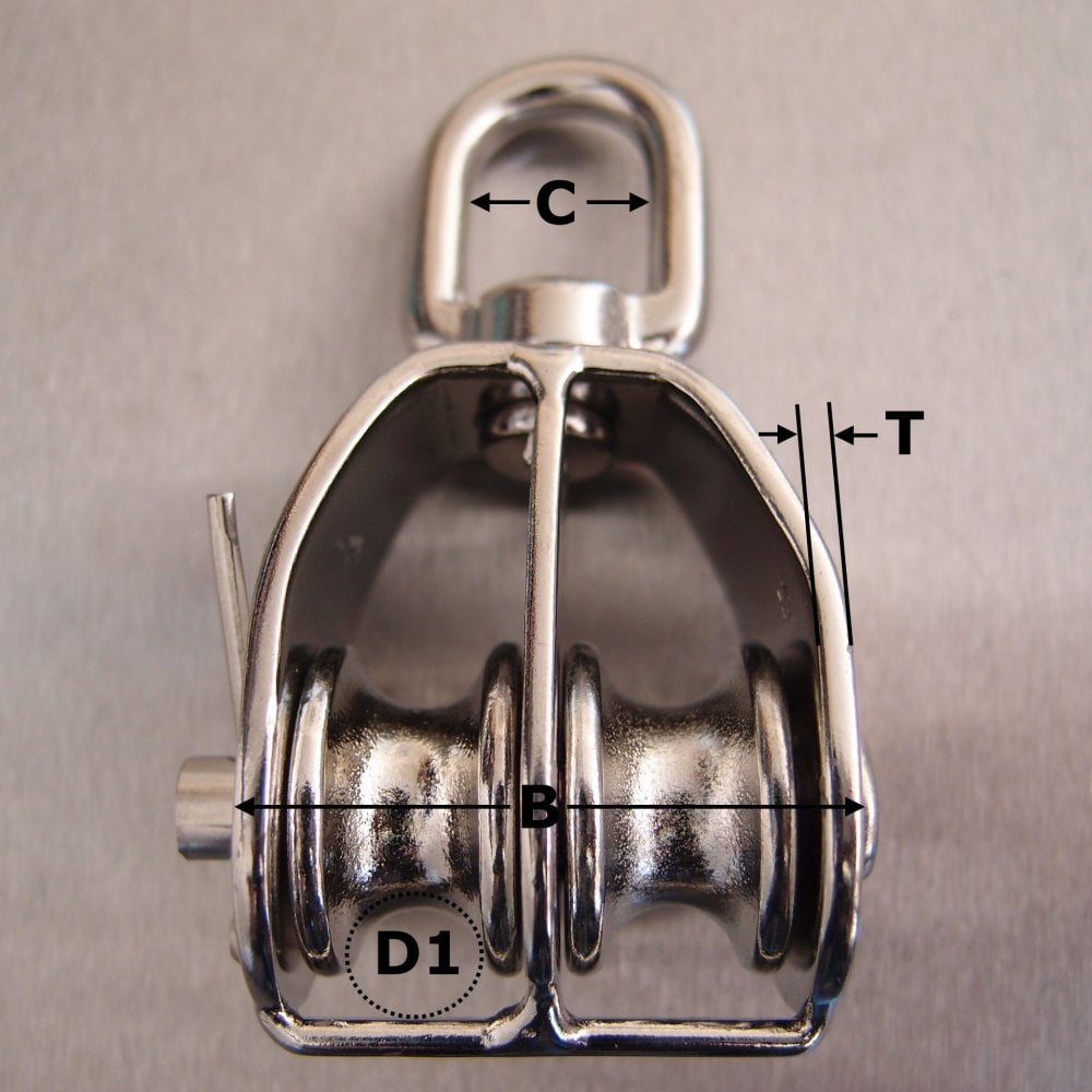 Stainless Steel Double Sheave Blocks with Swivel Oval Eye - AISI 316