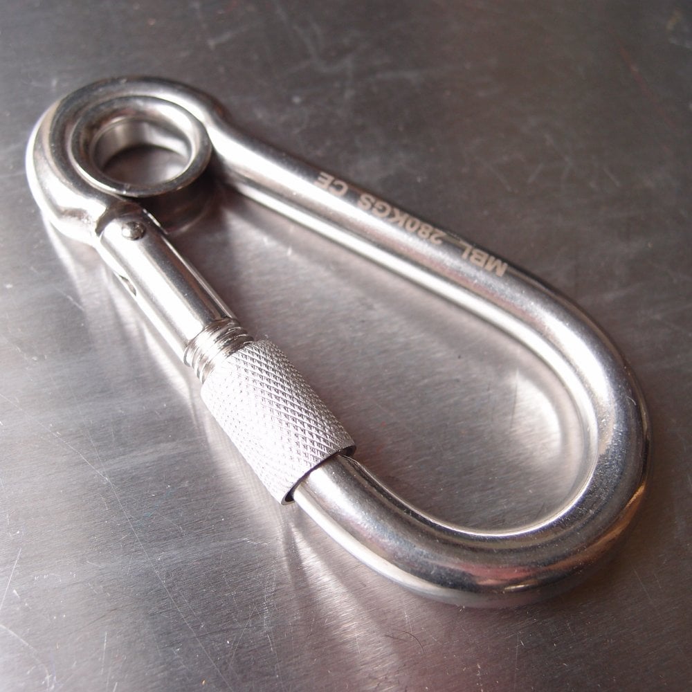 Stainless Steel Load Rated Carbine Hook With Screw Nut - With Eyelet