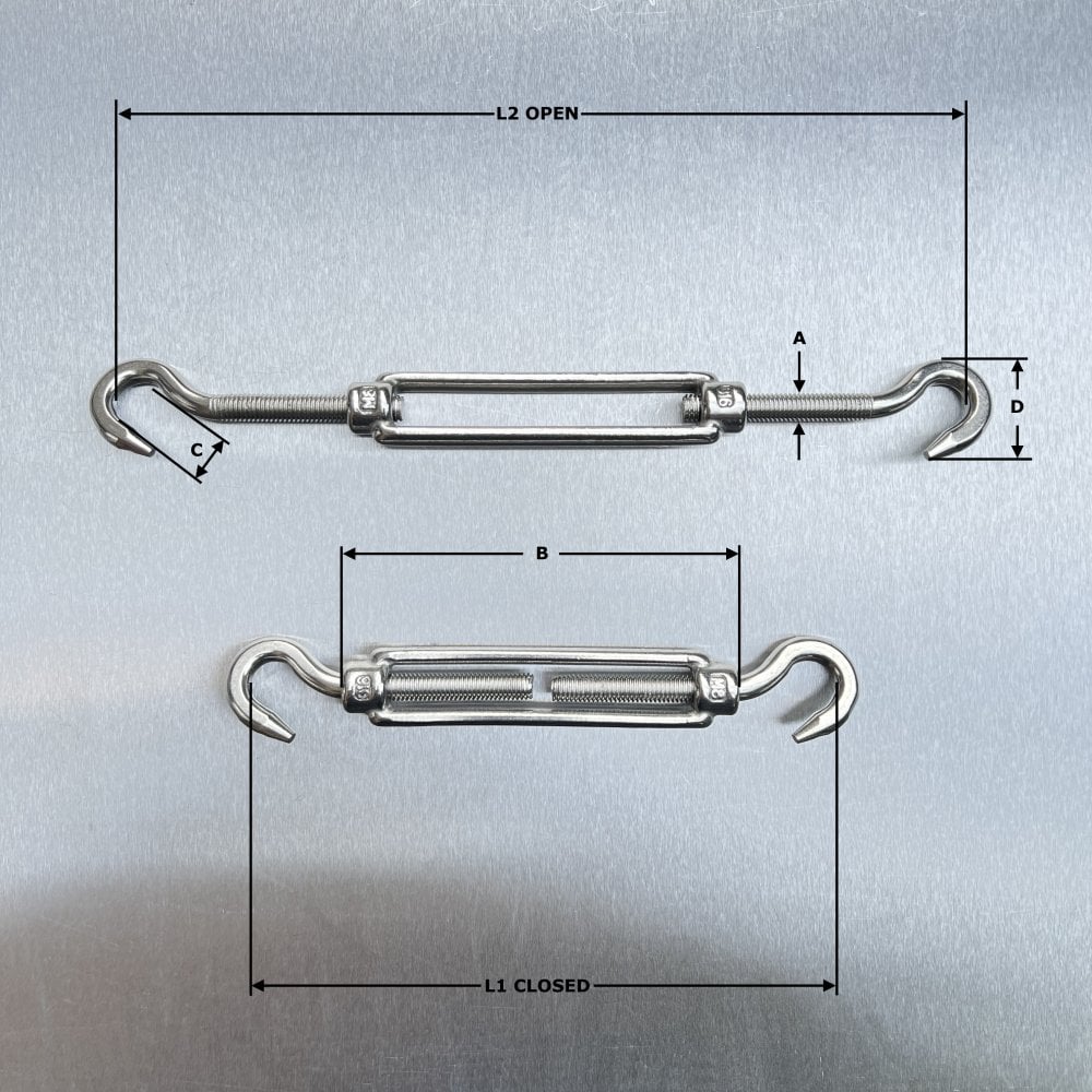 Stainless Steel Open Body Turnbuckles - Straining Screw - Hook and Hook