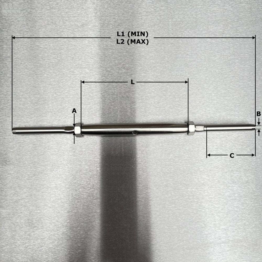 Stainless Steel Closed Body Rigging Screws - Swage Terminal each end - AISI 316