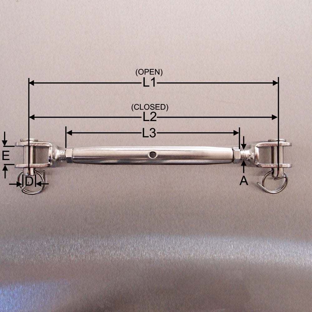 Stainless Steel Closed Body Rigging Screws - with Jaw each end - AISI 316