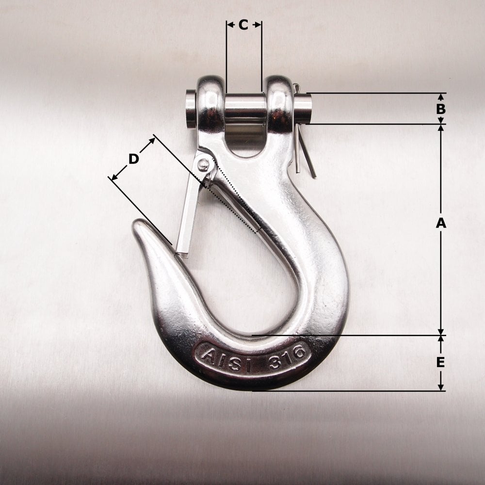 Stainless Steel Clevis Type Sling Hook with Safety Catch AISI 316
