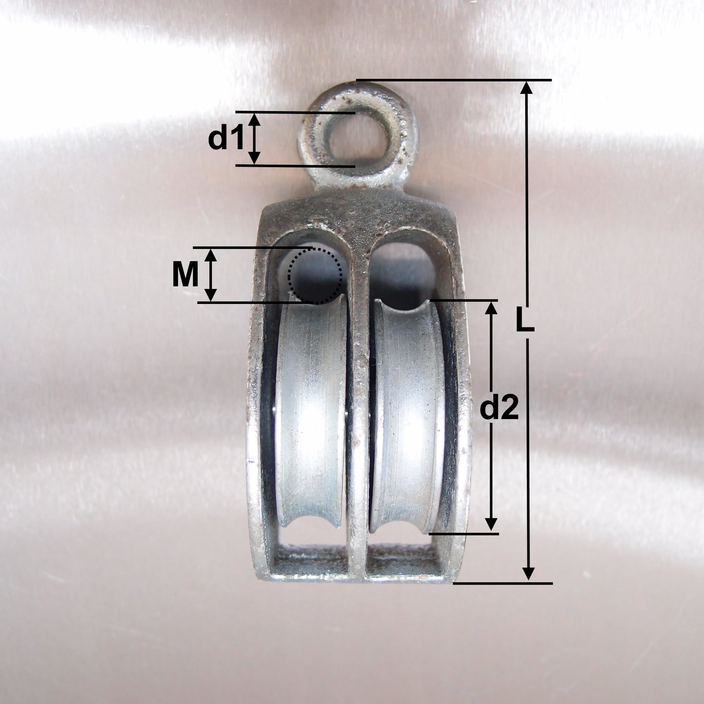 Double Awning Pulley - Die Cast Sheaves - Fixed Round Eye - Zinc Plated Steel