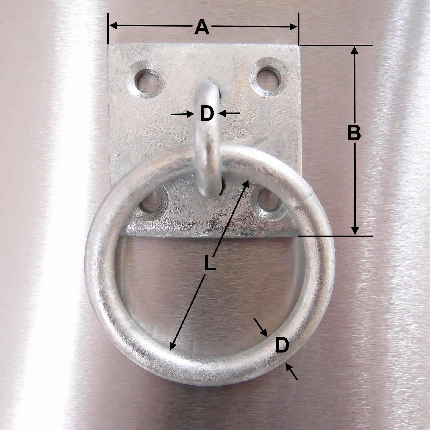 Binnacle Ring / Ring On Plate - 50mm x 50mm - Galvanised Steel