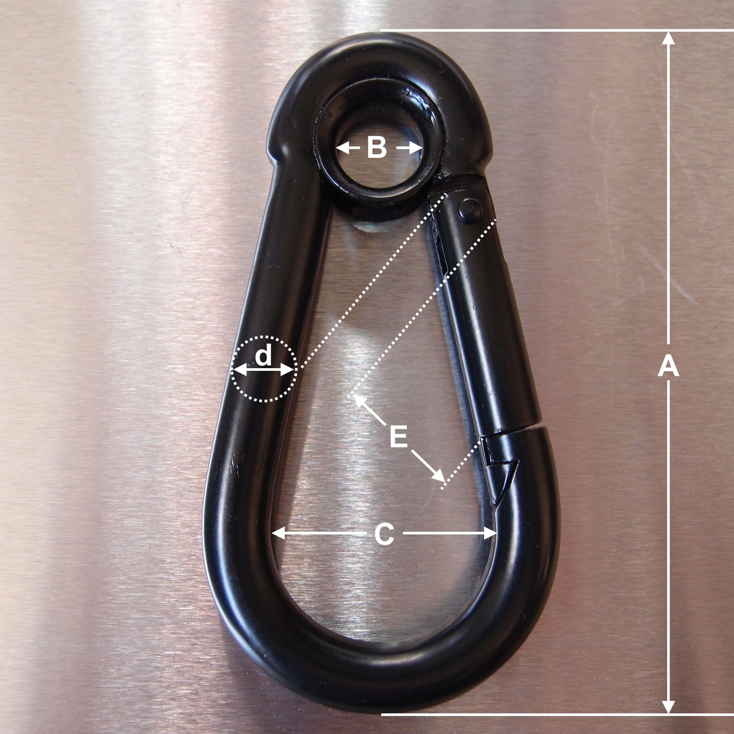 Carbine Hook (Carabiner) with Eyelet - Black Coated