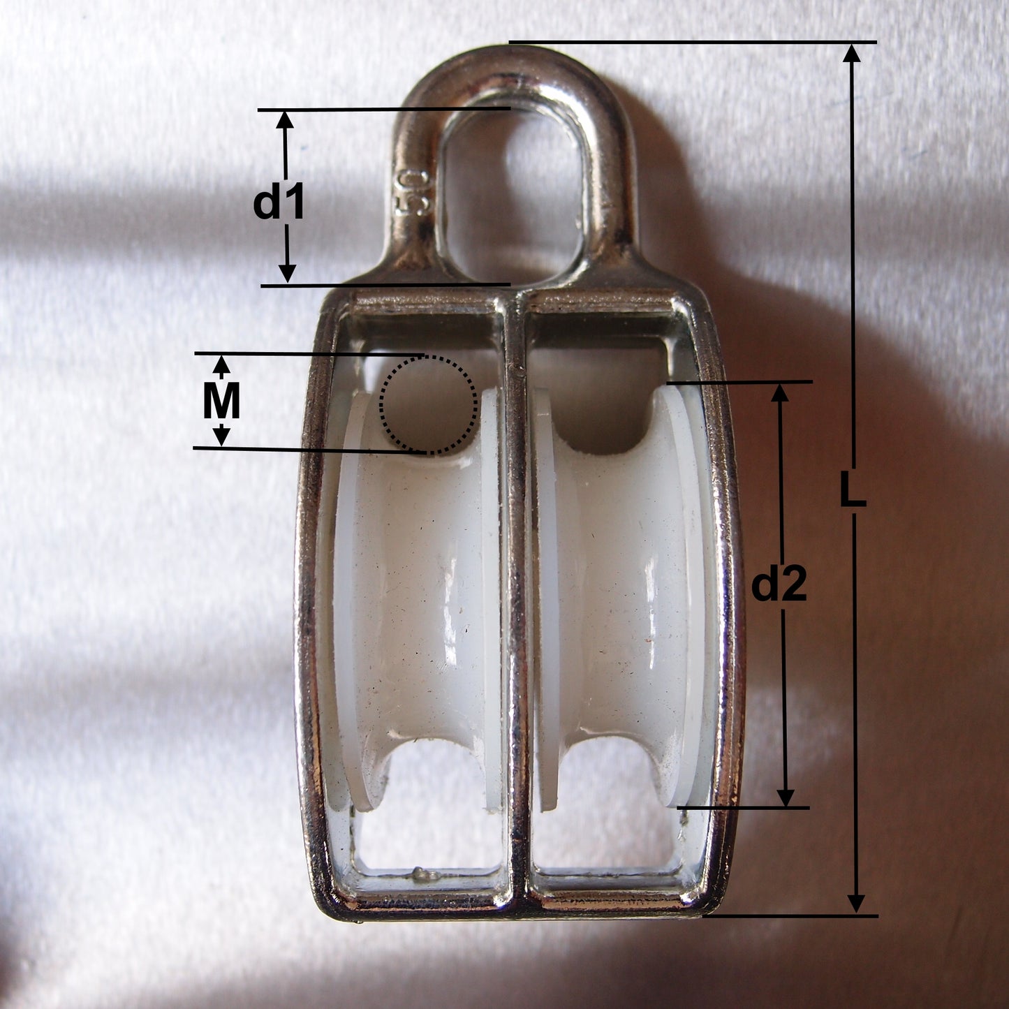 Double Awning Pulley - Nylon Sheaves - Fixed Eye - Zinc Plated Steel