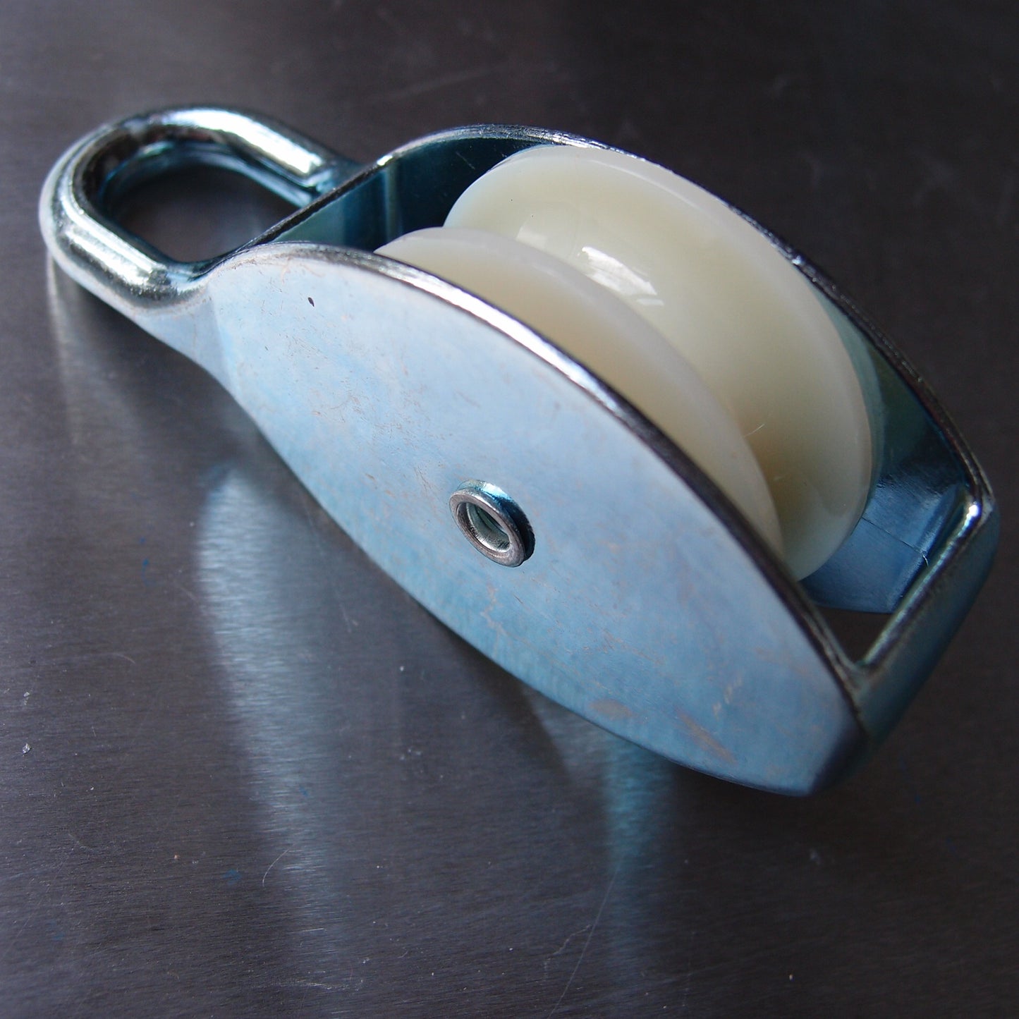 Single Awning Pulley - Nylon Sheave - Fixed Eye - Zinc Plated Steel