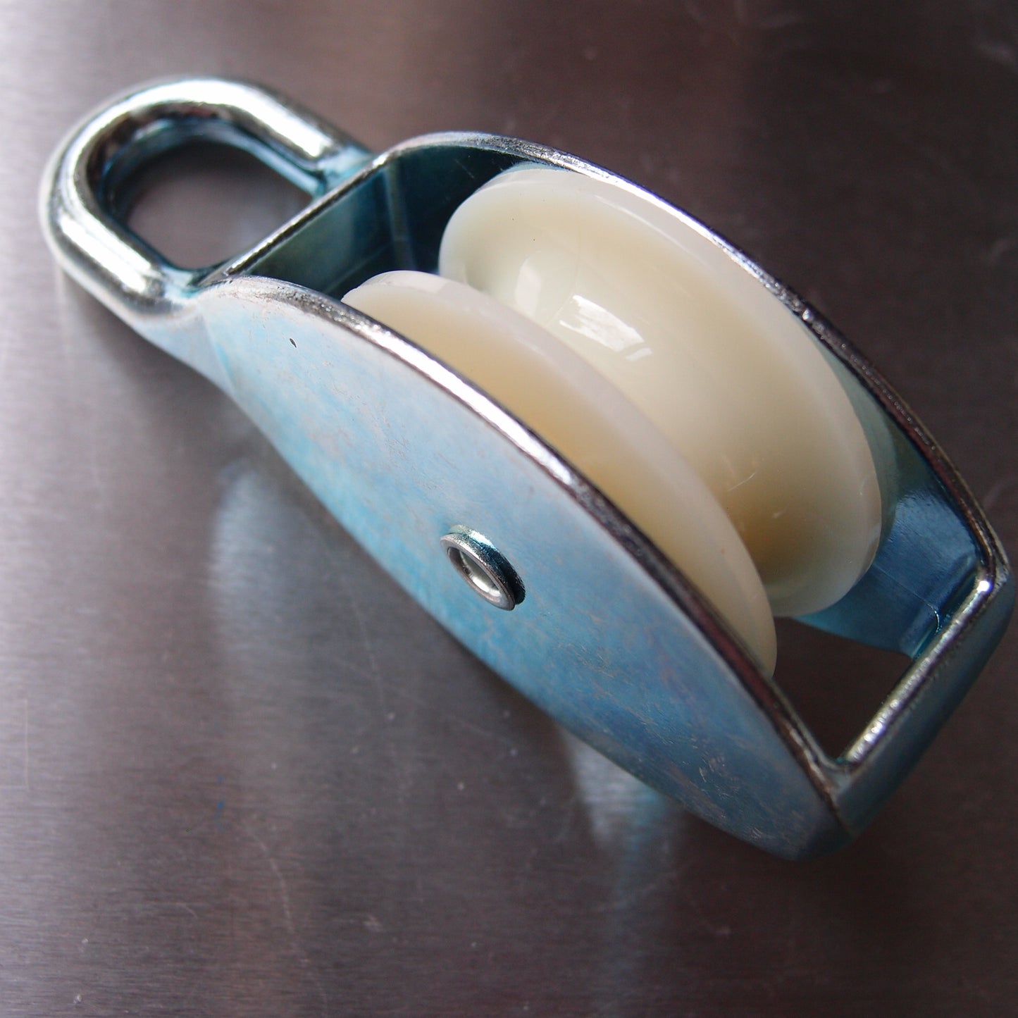 Single Awning Pulley - Nylon Sheave - Fixed Eye - Zinc Plated Steel