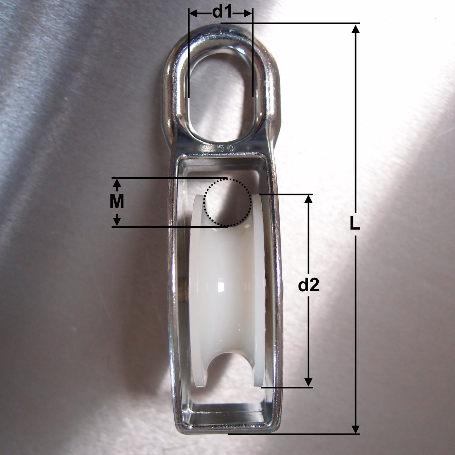 Single Awning Pulley - Nylon Sheave - Fixed Eye - Zinc Plated Steel