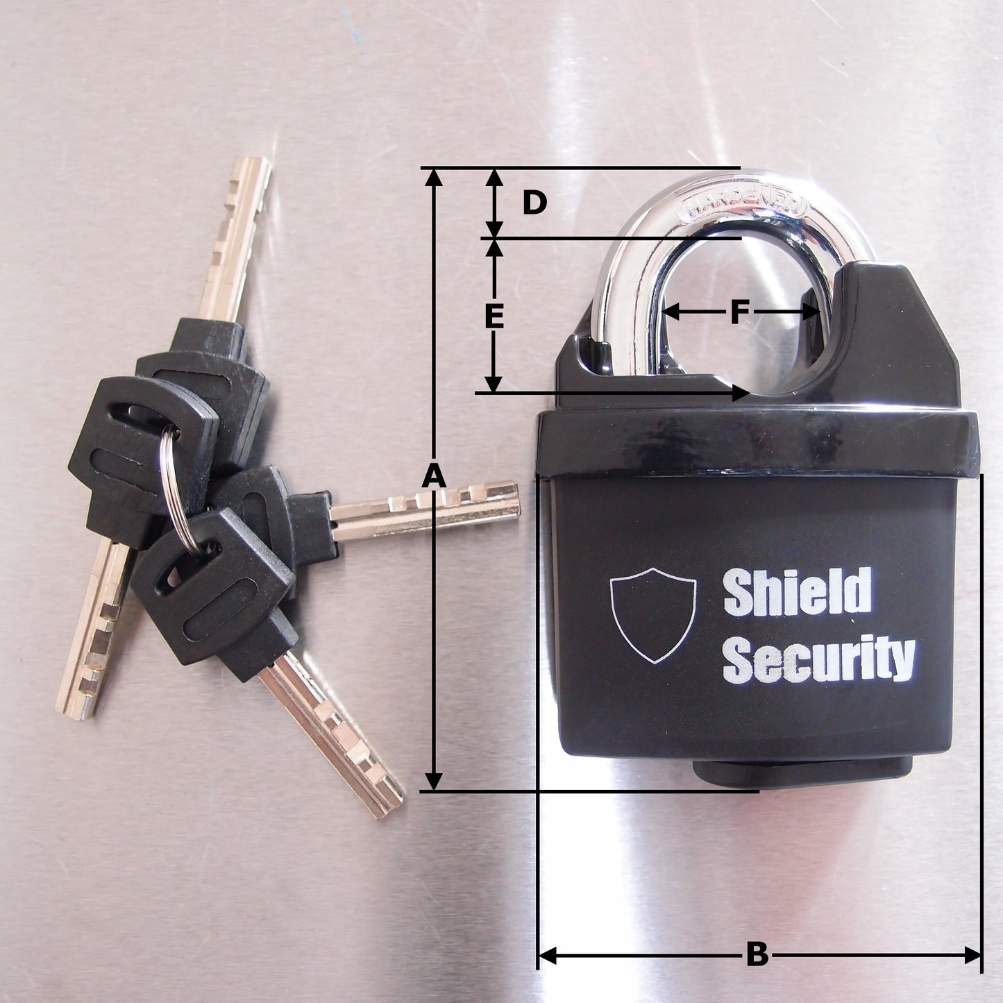 10.5mm Padlock Black Coated with Hardened Shackle - 4 Keys