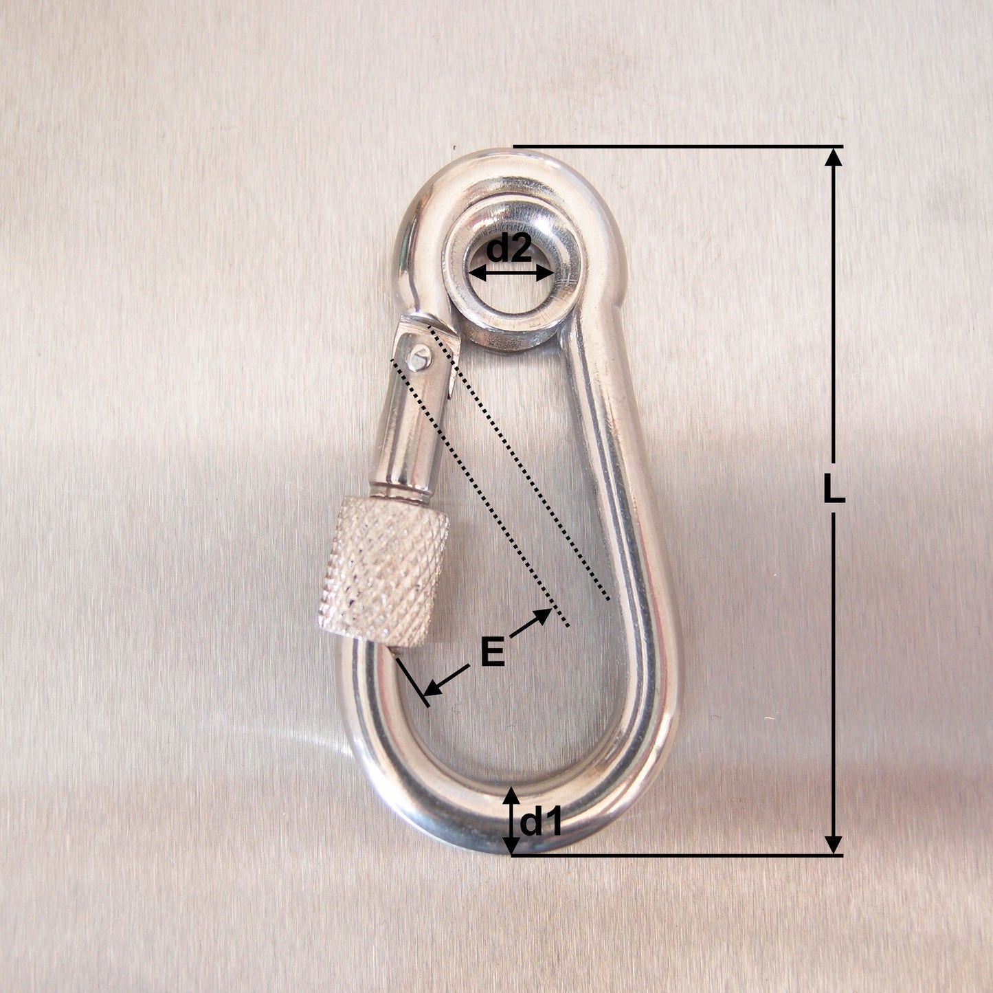 Stainless Steel Load Rated Carbine Hook With Screw Nut - With Eyelet