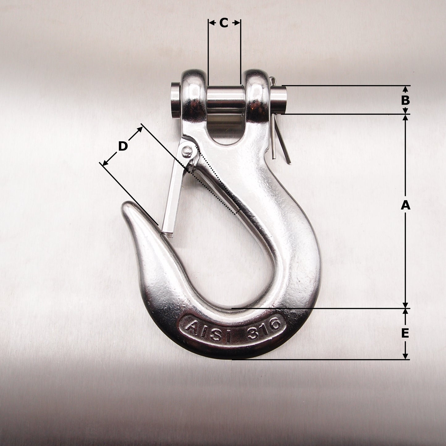 Stainless Steel Clevis Type Sling Hook with Safety Catch AISI 316