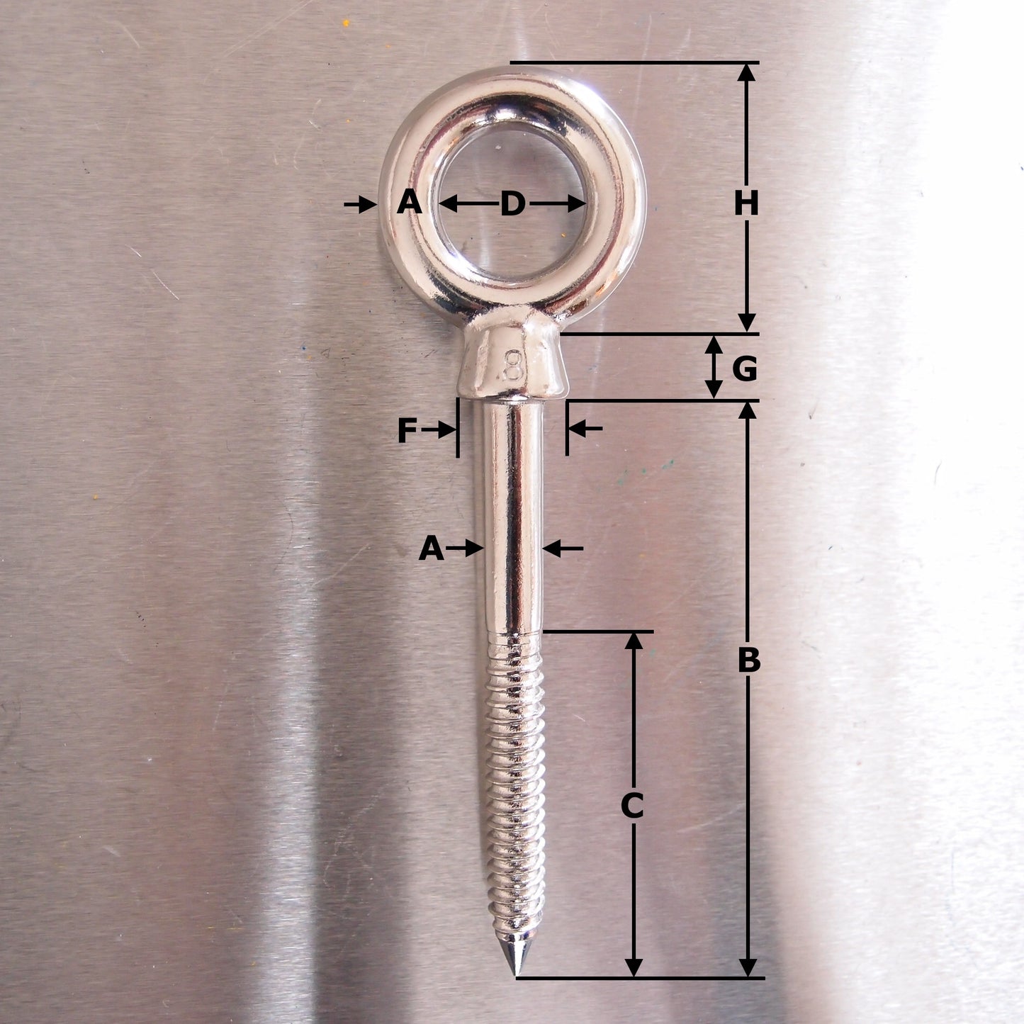 Stainless Steel Eyebolt with Lag Thread - Woodscrew Thread - AISI 316