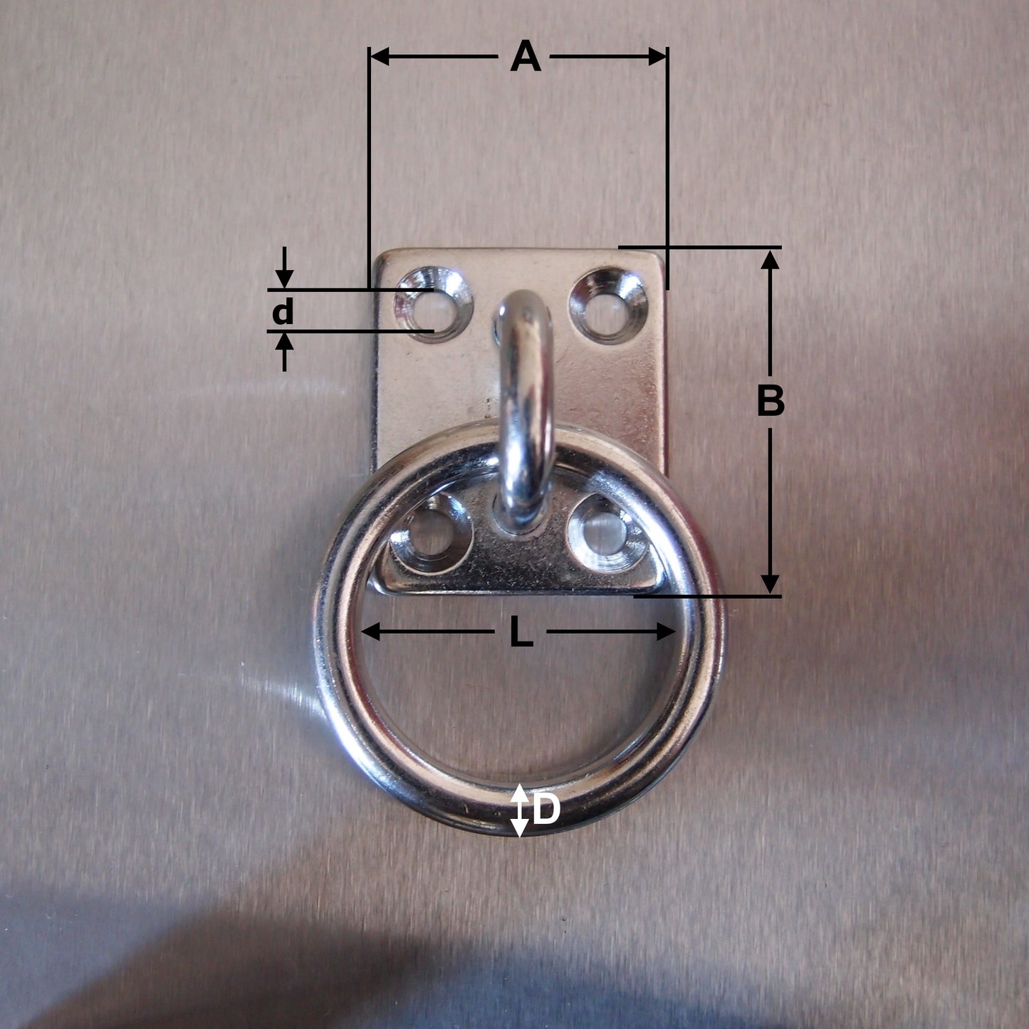 Stainless Steel Four Hole Eye Plates - Fitted with Ring AISI 304