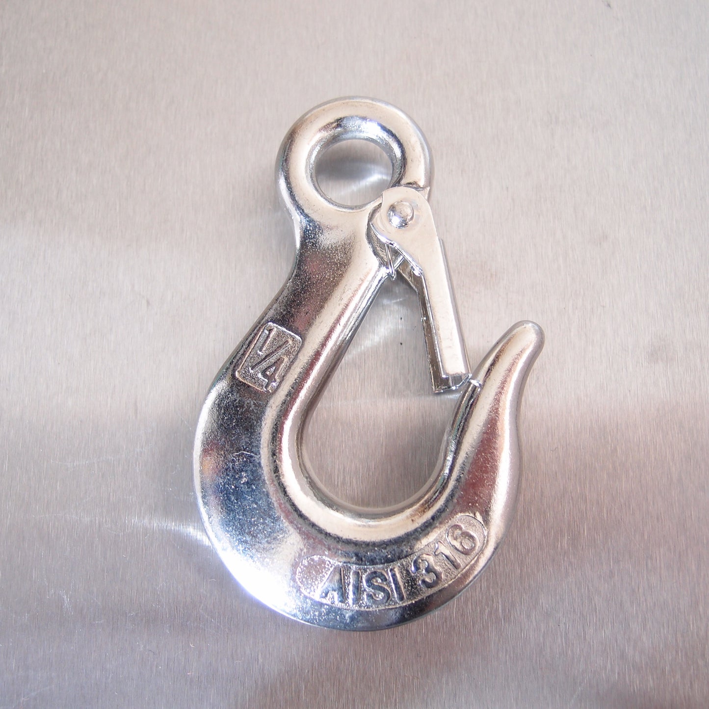 Stainless Steel Eye Type Sling Hook with Safety Catch - AISI 316
