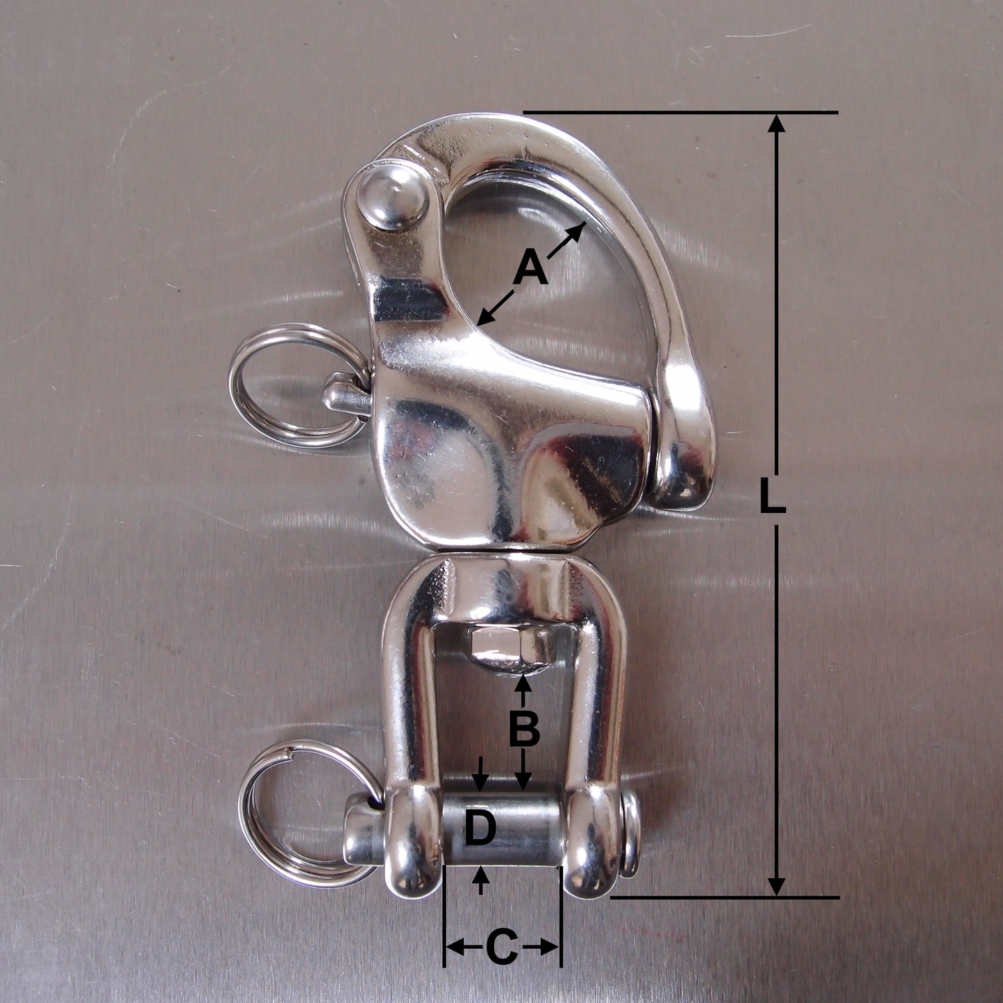 Stainless Steel Jaw Swivel Snap Shackles - with Round Pin - AISI 316