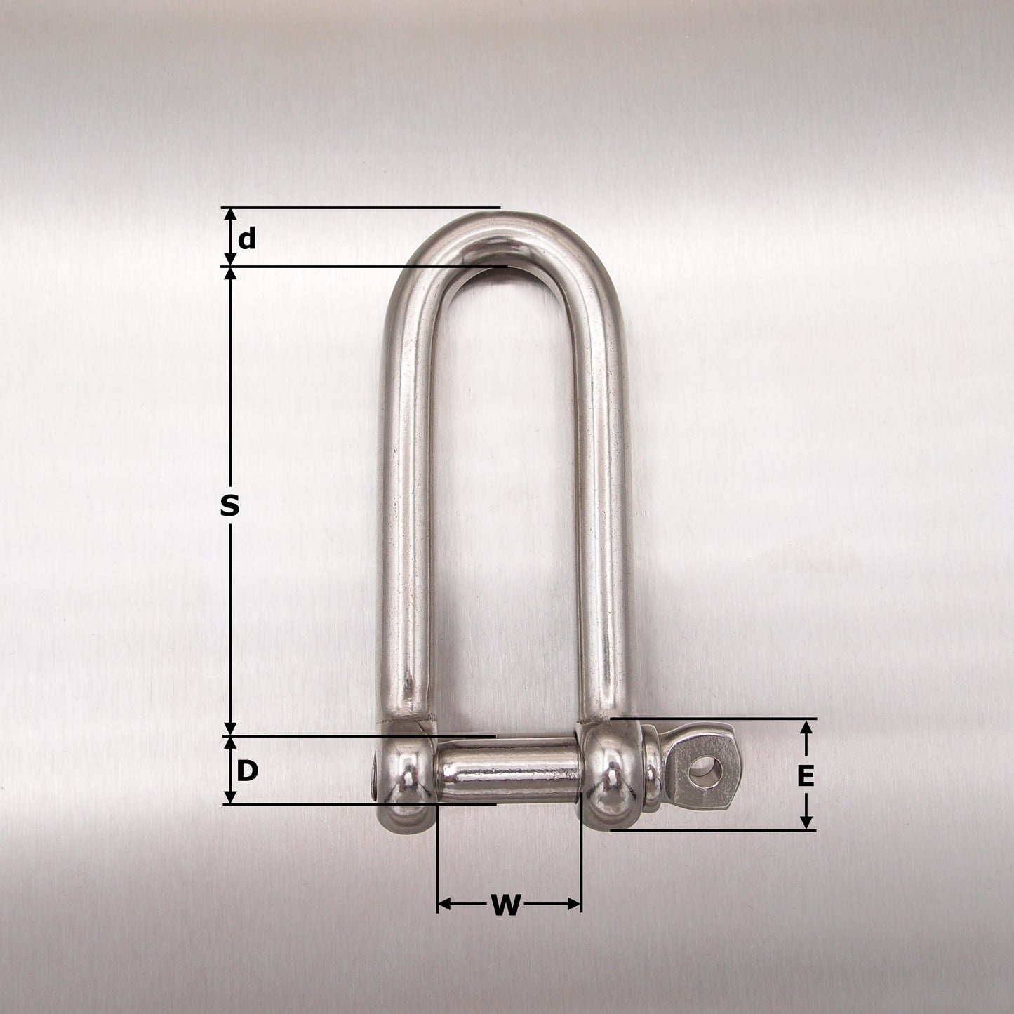 Stainless Steel Long Dee Shackle with Screwed Collar Pin - AISI 316