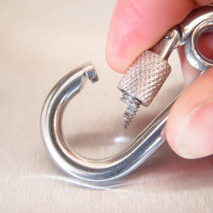 Stainless Steel Carbine Hook With Screw Nut - With Eyelet - AISI 316