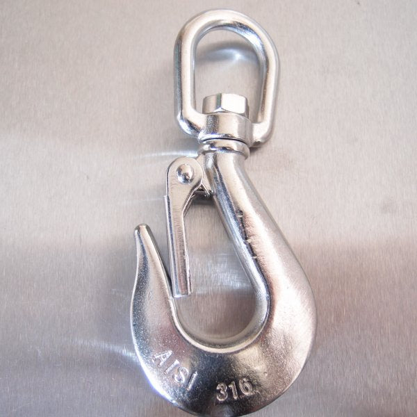 Stainless Steel Swivel Hook with Safety Catch - AISI 316