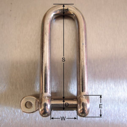 Stainless Steel Long Dee Shackle with Screwed Collar Pin - AISI 316