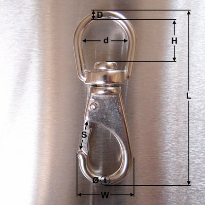 Stainless Steel Swivel Eye Boat Snap Hook - AISI 316