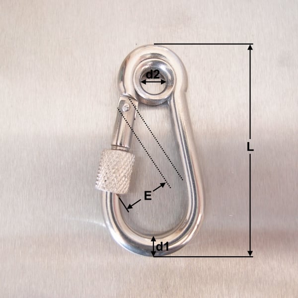 Stainless Steel Carbine Hook With Screw Nut - With Eyelet - AISI 316