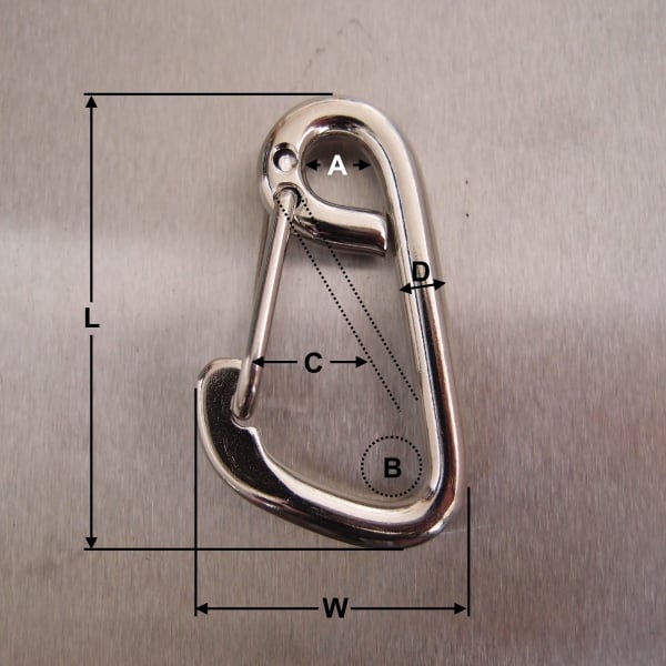 Stainless Steel Formed Eye Carbine Hooks with Spring Wire Safety Catch - AISI 316