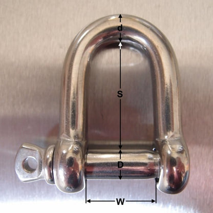 Stainless Steel Dee Shackle - with Screwed Collar Pin AISI 316