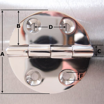64mm Stainless Steel Round Hinge - 316 Marine grade