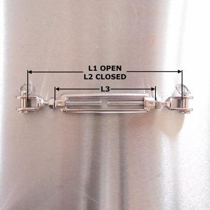 Stainless Steel Open Body Turnbuckles - Straining Screw - Jaw and Jaw - AISI 316