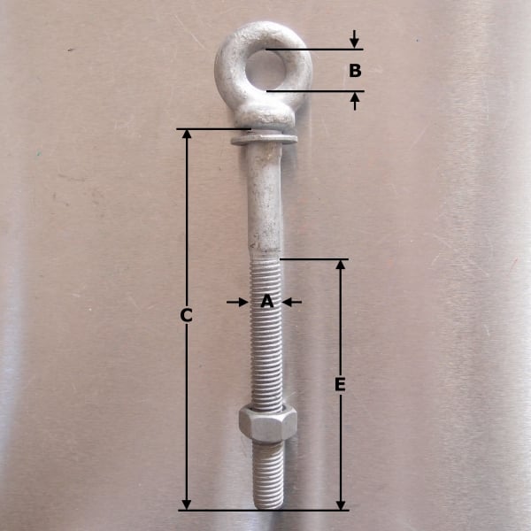 Long Shank Eyebolts with Nut and Washer - Galvanised