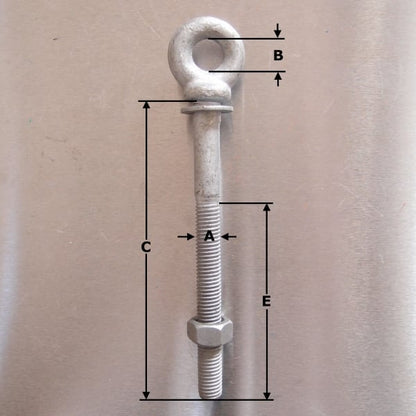 Long Shank Eyebolts with Nut and Washer - Galvanised