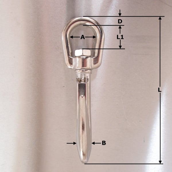 Stainless Steel Swivel Hook with Safety Catch - AISI 316