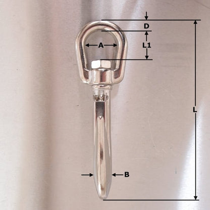 Stainless Steel Swivel Hook with Safety Catch - AISI 316