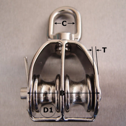 Stainless Steel Double Sheave Blocks with Swivel Oval Eye - AISI 316