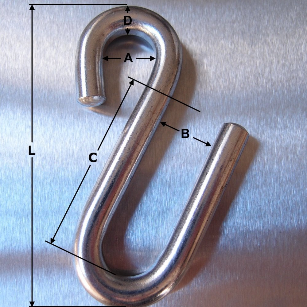 Stainless Steel Long Arm S Hooks - AISI 316