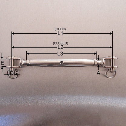 Stainless Steel Closed Body Rigging Screws - with Jaw each end - AISI 316